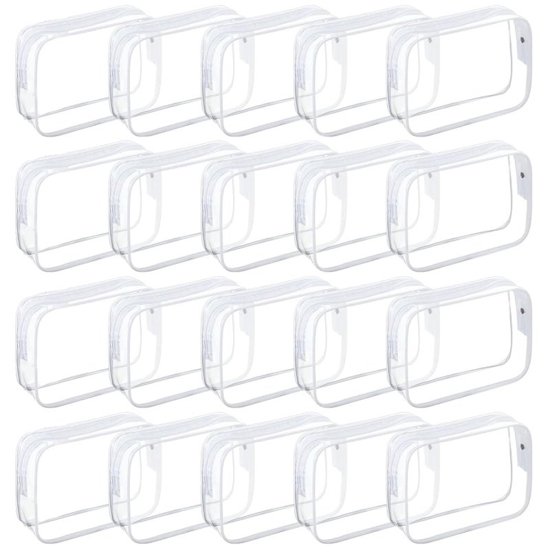 Tergy 20 Packs Clear Cosmetics Bags for Women Men Waterproof Toiletry Bags PVC Makeup Bags Organizer Case with Zipper for Travel Bathroom White